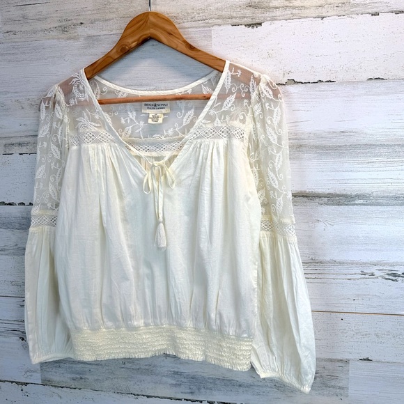 Ralph Lauren Denim & Supply Lace Peasant Blouse Ivory Boho Cottagecore Small - Picture 3 of 12